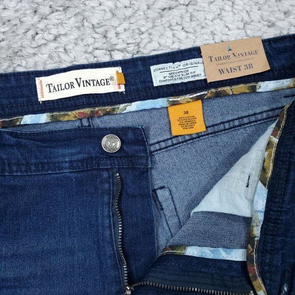 Tailor Vintage Greenwich Slim Fit Stretch Smart Denim Jean Shorts Size 38 Blue - Picture 5 of 9